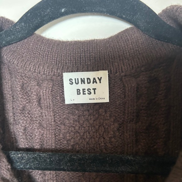 Sunday Best Aritzia Brown Merino Wool Cable Knit Front Polo Sweater Vest Size L - Picture 4 of 6